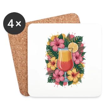 Tropisch Sommer Getränk Hibiskus Blumen Grafik - Untersetzer (4er-Set) - Weiß - Vorne