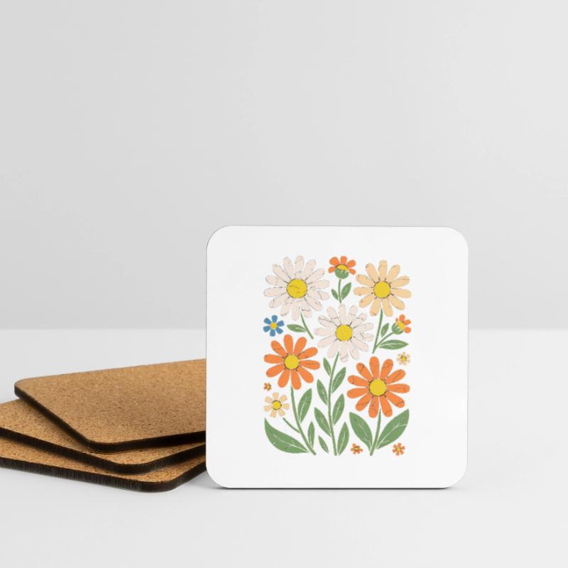 Boho Retro Daisy Pattern Retro Coasters (set of 4)