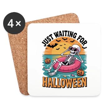 Waiting for Halloween Summer Skeleton in Pool - Coasters (set of 4) - white - Front