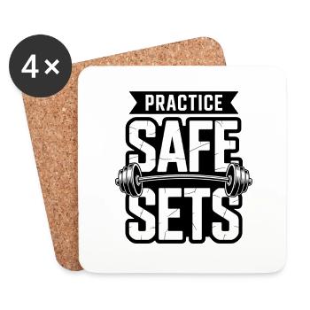 Practice Safe Sets Fitness Gym Weightlifting Humor - Coasters (set of 4) - white - Front