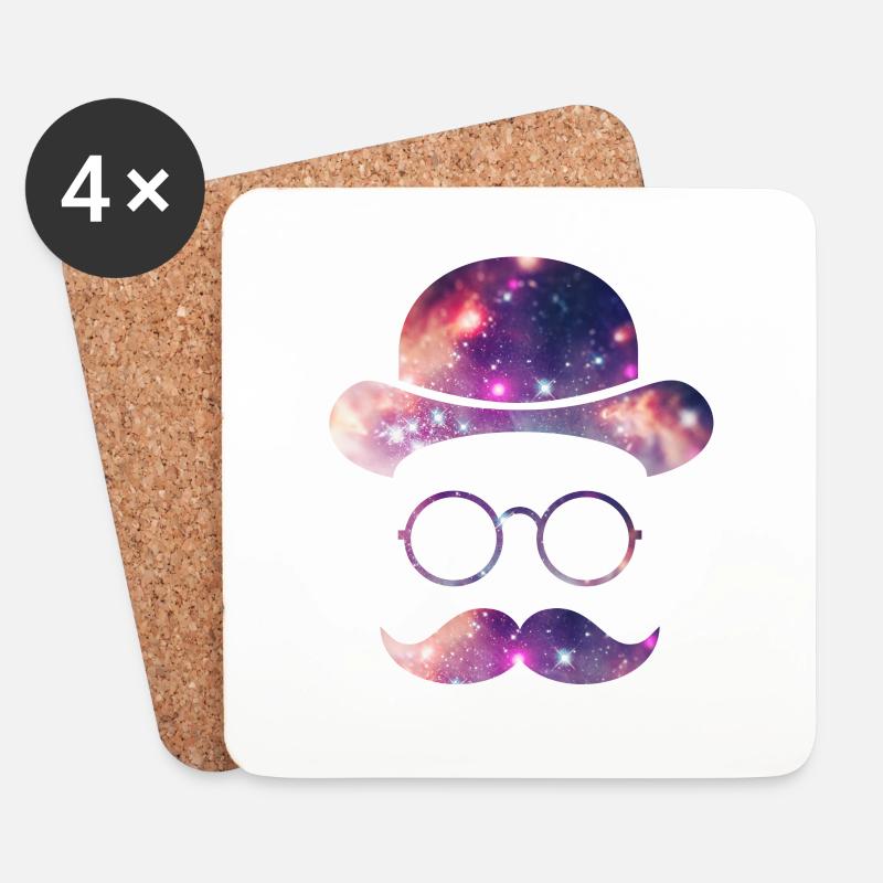 Retro Gesicht mit Moustache & Brille / Universum - Untersetzer (4er-Set) - Weiß