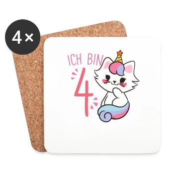Caticorn 4. Geburtstag Mädchen Einhorn - Untersetzer (4er-Set) - Weiß - Vorne