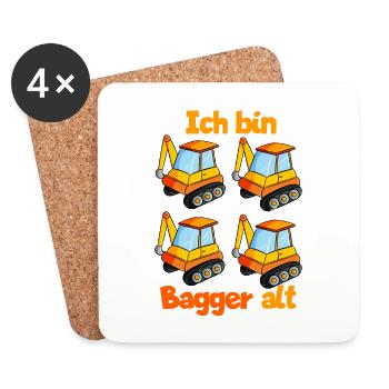 Bagger 4. Geburtstag Jungen Baustelle - Untersetzer (4er-Set) - Weiß - Vorne