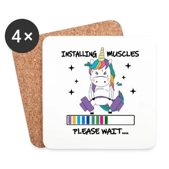Installing Muscles Please Wait Shirt Funny Unicorn - Untersetzer (4er-Set) - Weiß - Vorne
