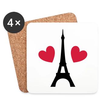 ★ Design couleurs modifiables ★ Tour Eiffel, deux coeurs - Dessous de verre (lot de 4) - blanc - Devant
