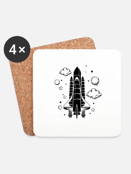 Raumschiff - Rakete Weltall Raumfahrt Astronaut - Untersetzer (4er-Set) - Weiß