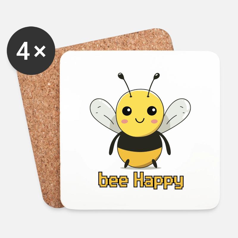 bee Happy - Coasters (set of 4) - white