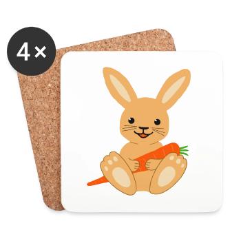 Kleiner Hase mit Möhre - Untersetzer (4er-Set) - Weiß - Vorne