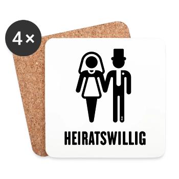 Heiratswillig (Bräutigam / Braut / JGA / Black) - Untersetzer (4er-Set) - Weiß - Vorne