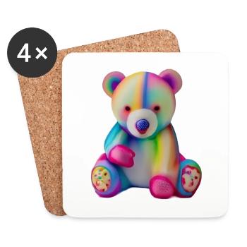 Ours en peluche multicolore - Dessous de verre (lot de 4) - blanc - Devant