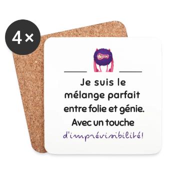 Mélange parfait entre folie et génie | Idée cadeau - Dessous de verre (lot de 4) - blanc - Devant