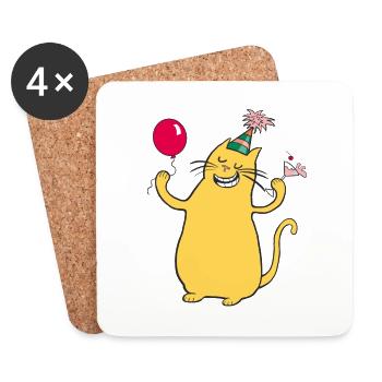 Chat de fête - Dessous de verre (lot de 4) - blanc - Devant