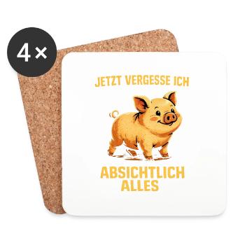 Absichtlich Alles: Fröhliches Schweinchen - Untersetzer (4er-Set) - Weiß - Vorne