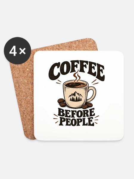 Kaffee vor Menschen - Untersetzer (4er-Set) - Weiß