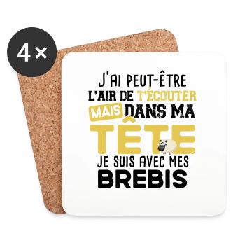Brebis Mouton Agneau Laine Humour Ferme Agricole - Dessous de verre (lot de 4) - blanc - Devant
