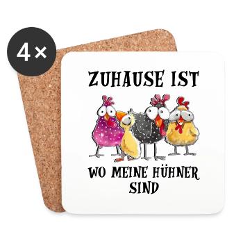 zuhause ist wo meine Hühner sind - Untersetzer (4er-Set) - Weiß - Vorne