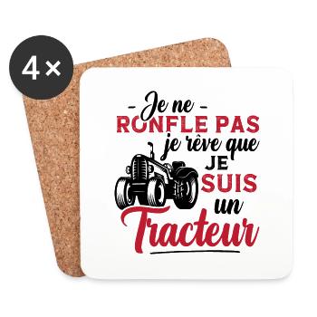 Je ne ronfle pas je rêve que je suis un tracteur - Dessous de verre (lot de 4) - blanc - Devant