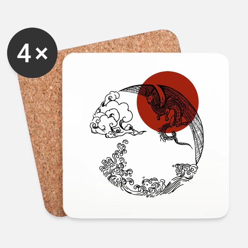 Drache Sonne Kreis Japan - Untersetzer (4er-Set) - Weiß