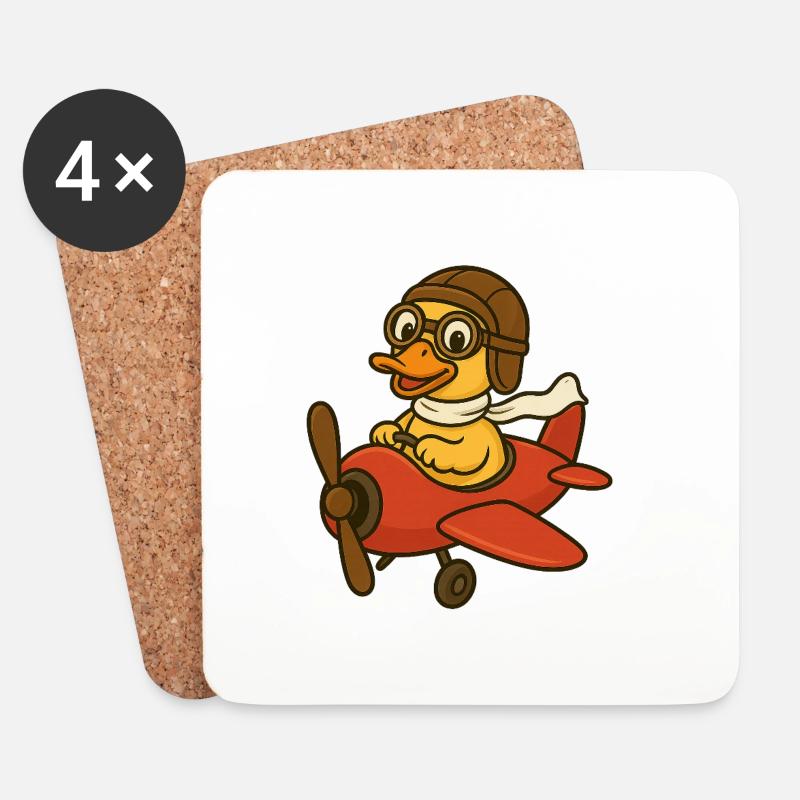 Abenteuer-Ente im Pilotenkostüm - Untersetzer (4er-Set) - Weiß