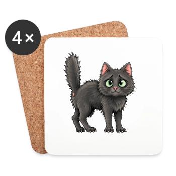 Flauschige Katze mit großen grünen Augen - Untersetzer (4er-Set) - Weiß - Vorne