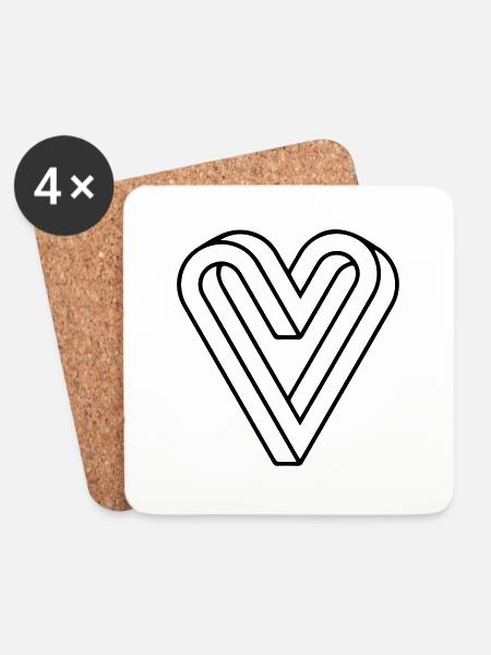 Impossible Heart, Optical Illusion - Untersetzer (4er-Set) - Weiß