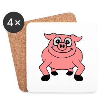 Niedliches Cartoon Comic Schwein Guckt Freundlich - Untersetzer (4er-Set) - Weiß - Vorne