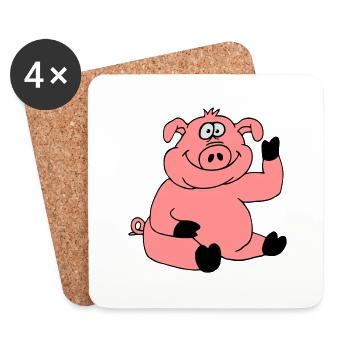 Mignon bande dessinée bande dessinée ondes de cochon amical - Dessous de verre (lot de 4) - blanc - Devant