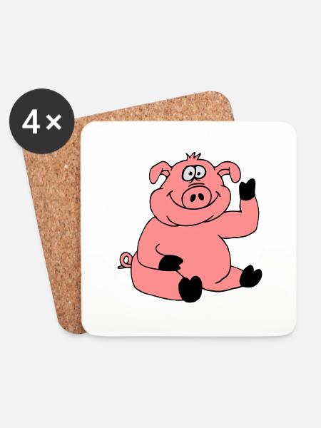 Niedliches Cartoon Comic Schwein Winkt Freundlich - Untersetzer (4er-Set) - Weiß