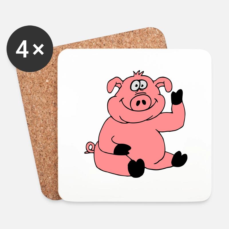 Niedliches Cartoon Comic Schwein Winkt Freundlich - Untersetzer (4er-Set) - Weiß