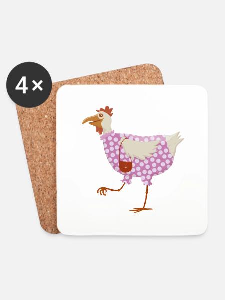 Huhn im Kleid - Untersetzer (4er-Set) - Weiß