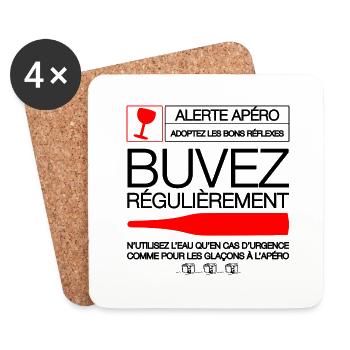 "Alerte apéro" t-shirt humour apéro - Dessous de verre (lot de 4) - blanc - Devant