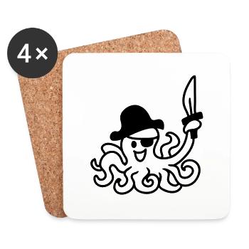Pirate octopus - line - Coasters (set of 4) - white - Front