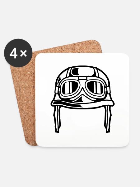 Motorrad Helm - Untersetzer (4er-Set) - Weiß