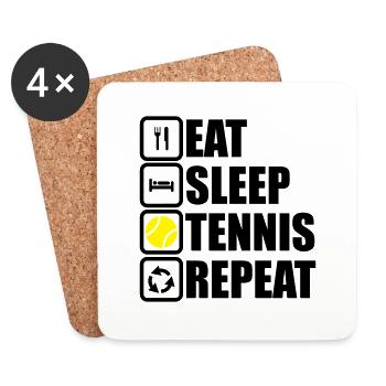 Eat,sleep,tennis,repeat,cadeau,t-shirt tennis - Dessous de verre (lot de 4) - blanc - Devant
