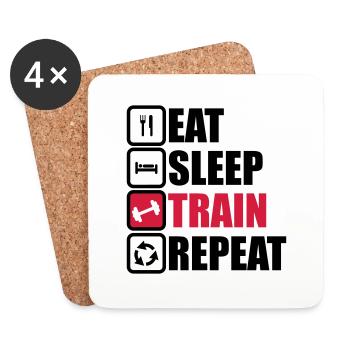eat sleep train repeat,gym,bodybuilding - Untersetzer (4er-Set) - Weiß - Vorne