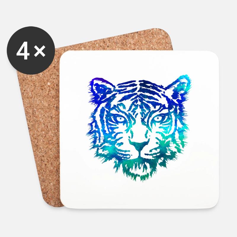 Tiger (Blau) - Untersetzer (4er-Set) - Weiß