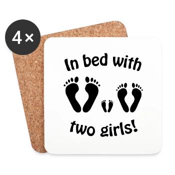 In bed with two girls - daddy and his girls - Papa - Coasters (set of 4) - white - Front