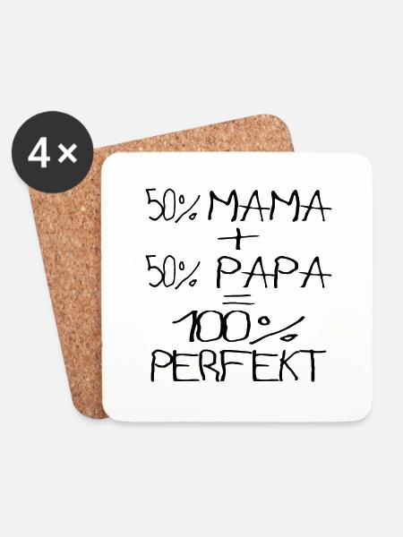 50%Mama Papa 100%Perfekt Kinderschrift - Untersetzer (4er-Set) - Weiß