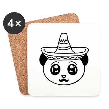 bouclier tête mexique mexicain sombrero chapeau moustache - Dessous de verre (lot de 4) - blanc - Devant