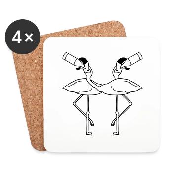 2 friends team couple crew drink booze beer flasc - Coasters (set of 4) - white - Front