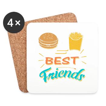 Burger + Pommes = Beste Freunde - Untersetzer (4er-Set) - Weiß - Vorne