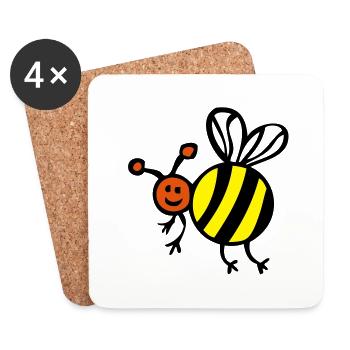 abeille bee biene face cartoon2 - Dessous de verre (lot de 4) - blanc - Devant