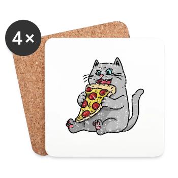 Cat is hungry for Pizza Retro Vintage - Coasters (set of 4) - white - Front
