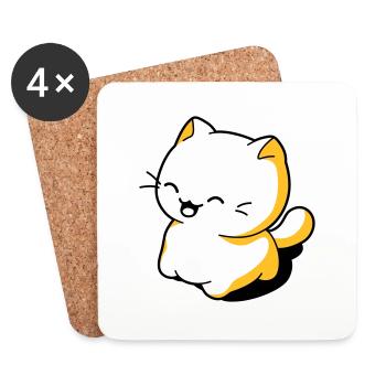 Chat kawaii rigolo - Dessous de verre (lot de 4) - blanc - Devant