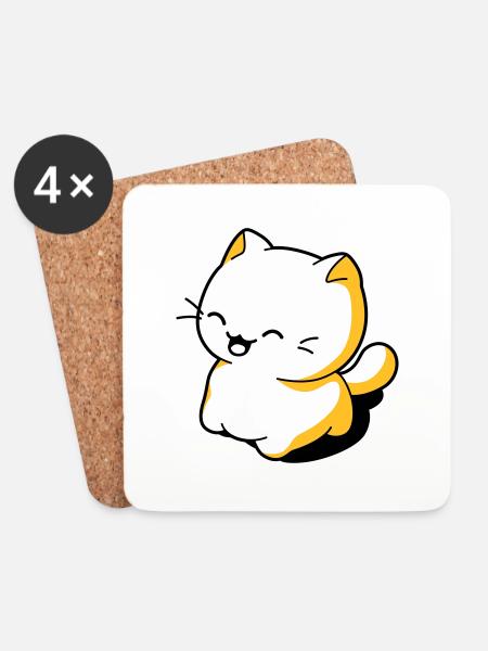 Funny kawaii cat - Coasters (set of 4) - white