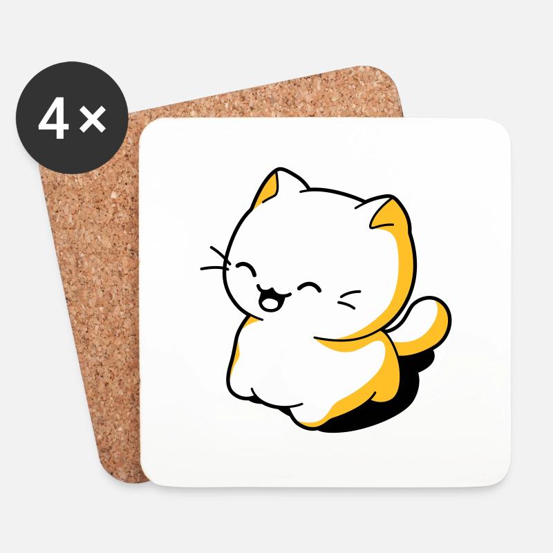 Lustige Katze Kawaii - Untersetzer (4er-Set) - Weiß