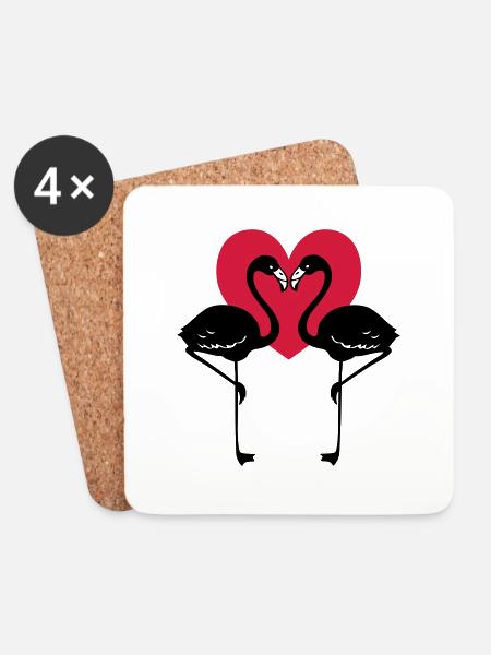 + Heart = Love Flamingos - Coasters (set of 4) - white