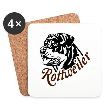 569 Rottweiler chien - Dessous de verre (lot de 4) - blanc - Devant
