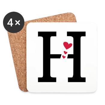 Capital letter H with hearts - Coasters (set of 4) - white - Front