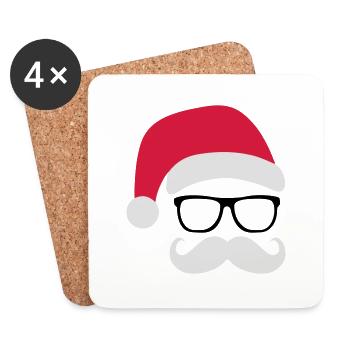 Funny Santa Claus with nerd glasses and mustache - Coasters (set of 4) - white - Front